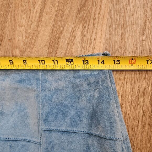 Vtg Y2K Limited Too Suede Skirt Girls 16/Womens 29 Blue Patchwork Western Boho - Picture 7 of 8